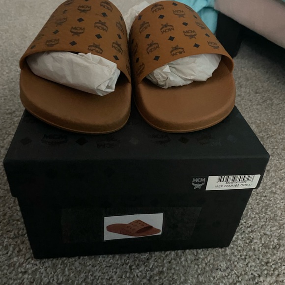 MCM Tan Logo Slide Sandals - Picture 5 of 5